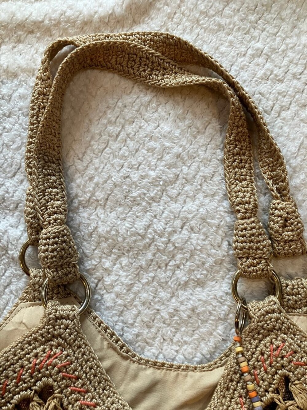 The Sak Crochet Shoulder Bag Tan Floral Knit Tassel Boho Straw Woven Tote Purse - Picture 4 of 12